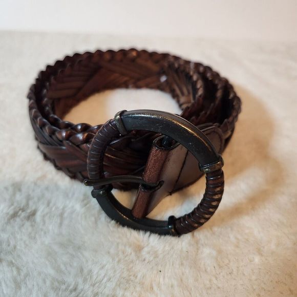 Leather Woven Brown Belt Size Small Medium Reversible Boho Aztec Western - Picture 1 of 5